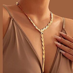 Y Lariat Gold Plated Twisted Herringbone Adjustable Resizable Necklace
